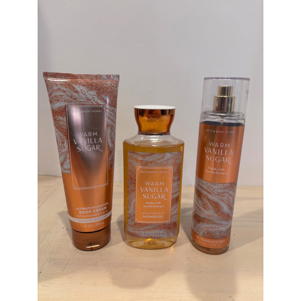 Bath & Body Works Warm Vanilla Sugar 3 Piece Set Mist Cream Shower Gel